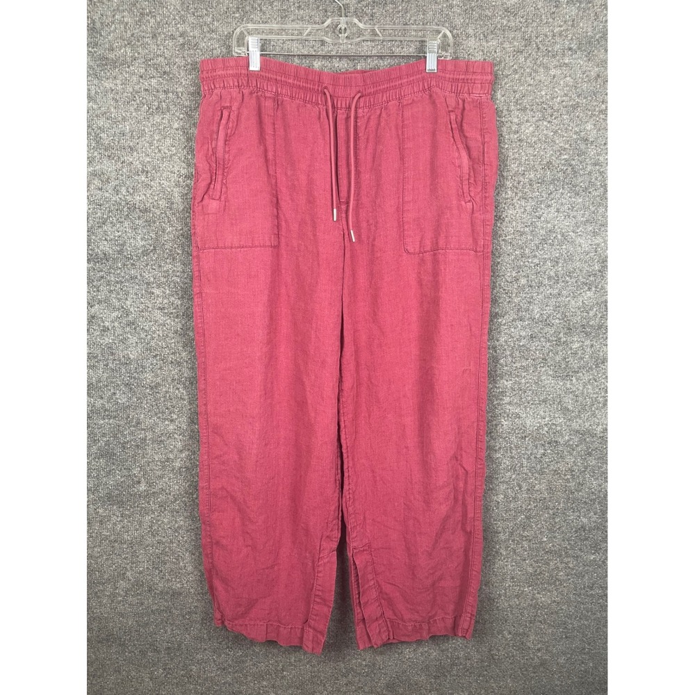 Athleta Linen Wide Leg Pants Women's 16 Pink Excellent Drawstring Pockets